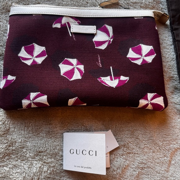 GUCCI Clutch Bag Canvas Umbrella Parasol Pattern Pouch Italy Authentic - Picture 8 of 13